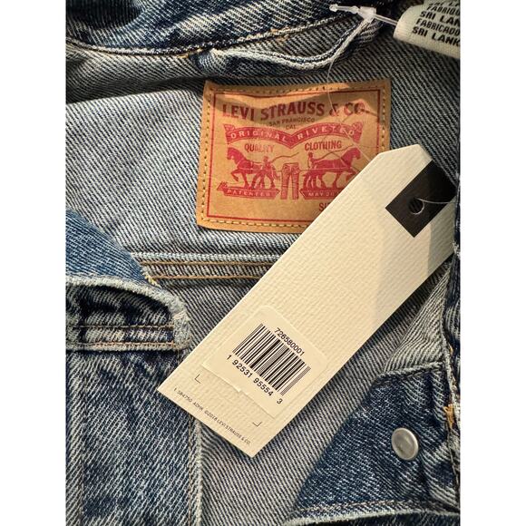 New Levi's Denim Jacket - Women's Raw Hem Lace Up Sleeves- Small - Picture 6 of 8